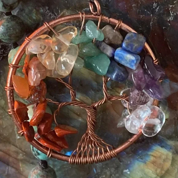 BRAND NEW 7 CHAKRA TREE OF LIFE NECKLACE MALA BEADS NWT - Picture 3 of 3